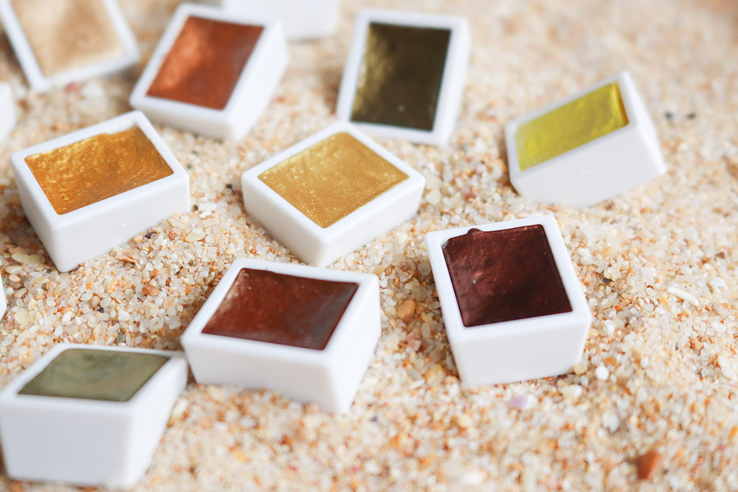 ETCHR Lot de 12 aquarelles nacrées Ensemble de peinture aquarelle dorée 12 peintures aquarelles métalliques