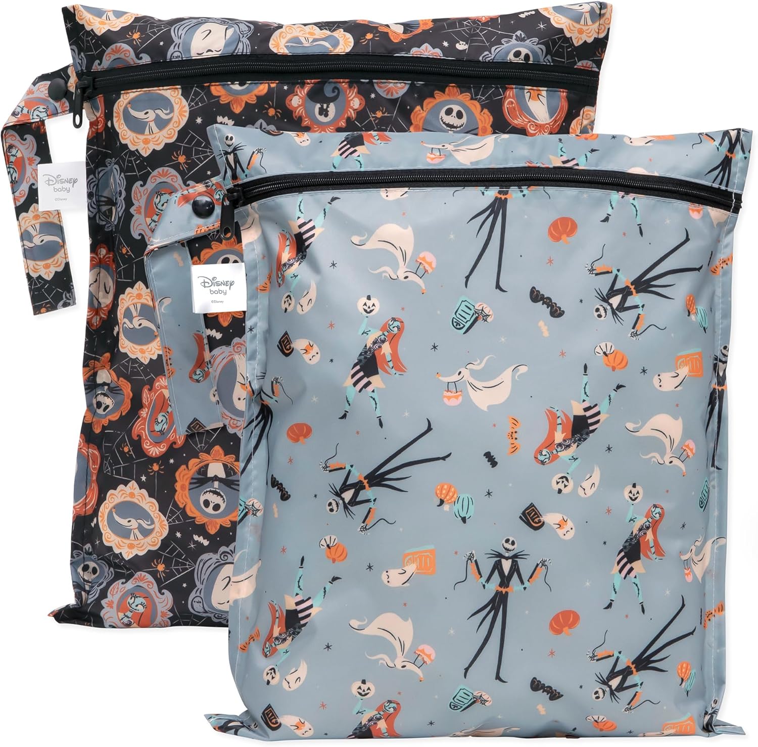 Bumkins – Disney – Waterproof Wet Bag – For Baby, Travel, Swim Suit, Cloth Diapers, Pump Parts, Pool, Gym, Toiletry, Strap to Stroller – Reusable & Easy to Clean – 2pk – Nightmare Before Christmas