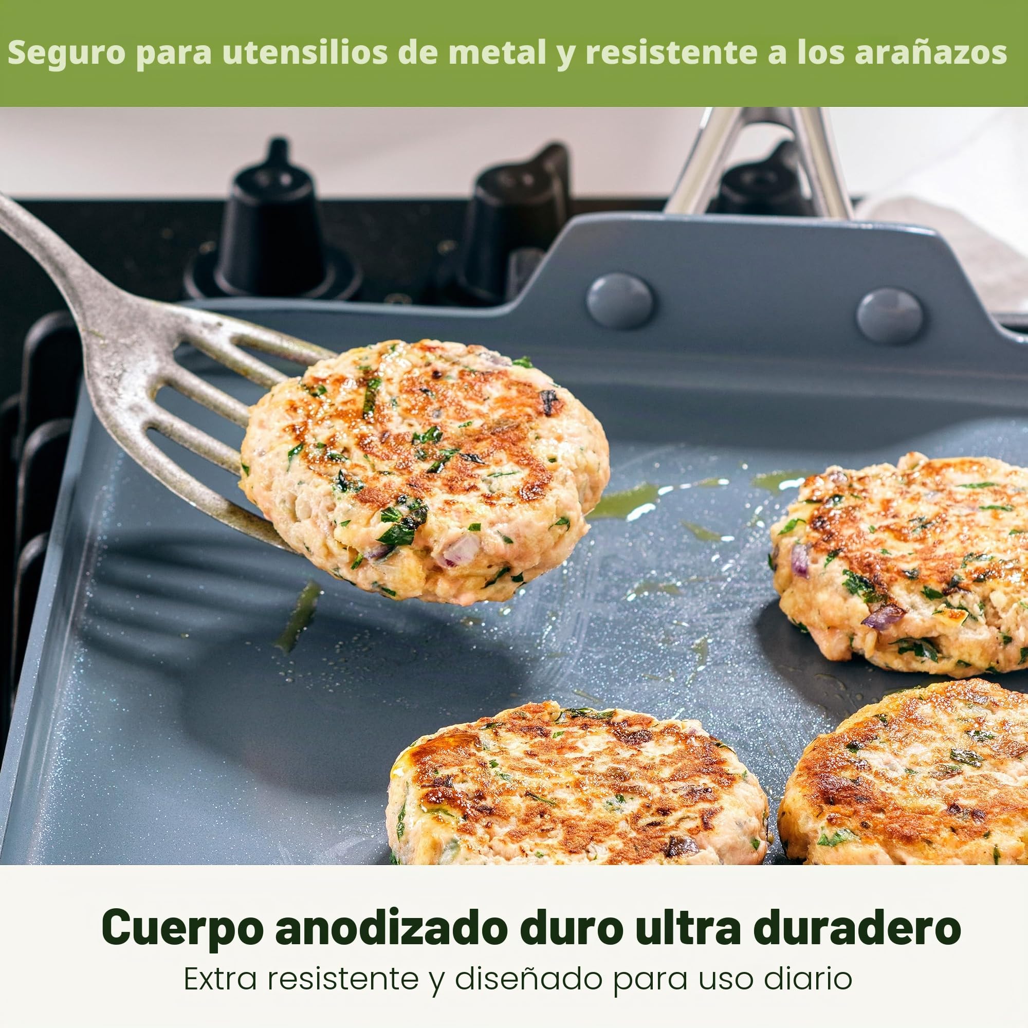 GreenPan Valencia Pro Sartén cuadrada 28 cm antiadherente cerámica anodizada dura, sin PFAS, inducción, apta para lavavajillas, apta para horno, gris
