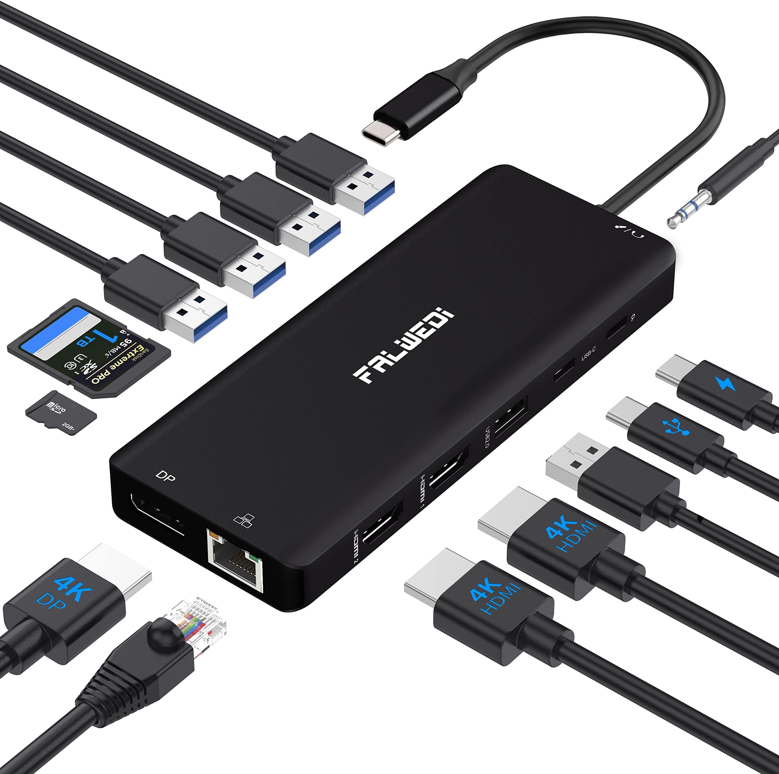 Dell USB C Laptop Docking Station - Dual Monitor 14 in 1 Hub with 2 HDMI, DisplayPort, RJ45, SD/TF, USB C/A Ports, PD, Mic/Audio - Compatible for MacBook, HP, Lenovo - Black