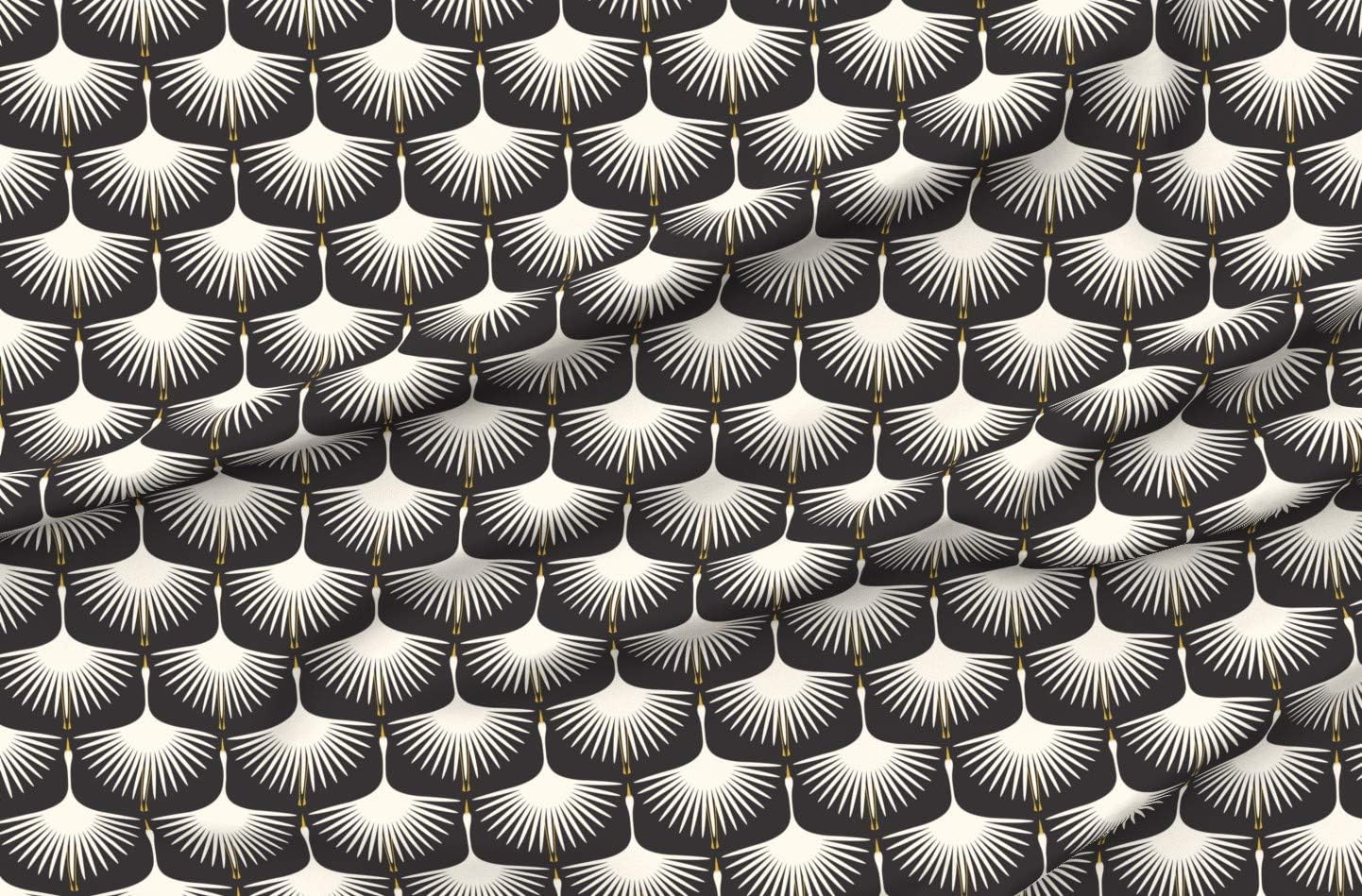 Spoonflower Fabric - Art Deco Swan Water Bird Fly Migrate Black and White Traditional Printed on Organic Cotton Sateen Fabric by The Yard - Sewing Quilting Apparel Home Decor