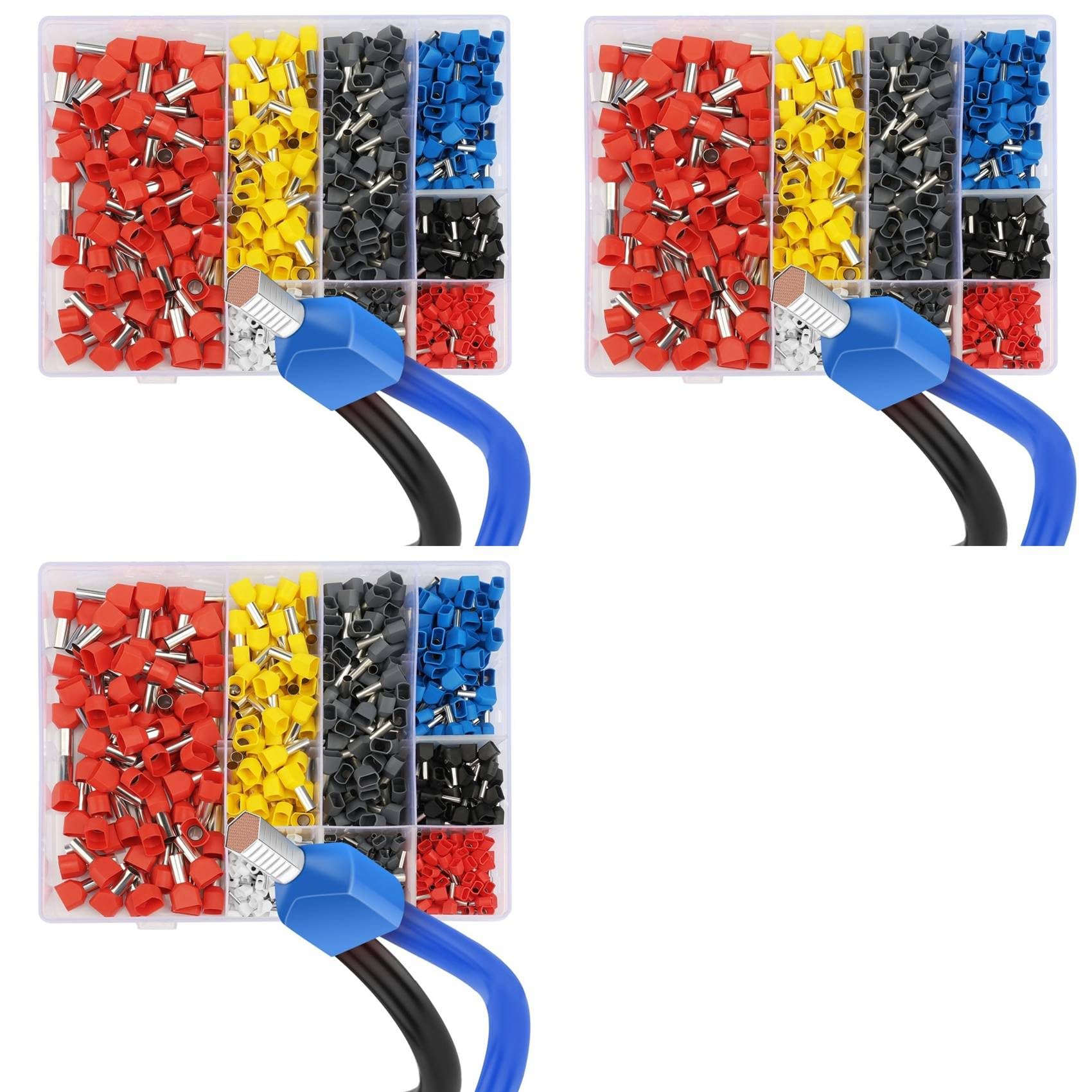 Jnchdghwa 2250pcs Twin Wire Ferrules Kit Wire Terminal Ferrules Crimp Connector Twin Ferrules Dual Bootlace Ferrule Teminator Kit