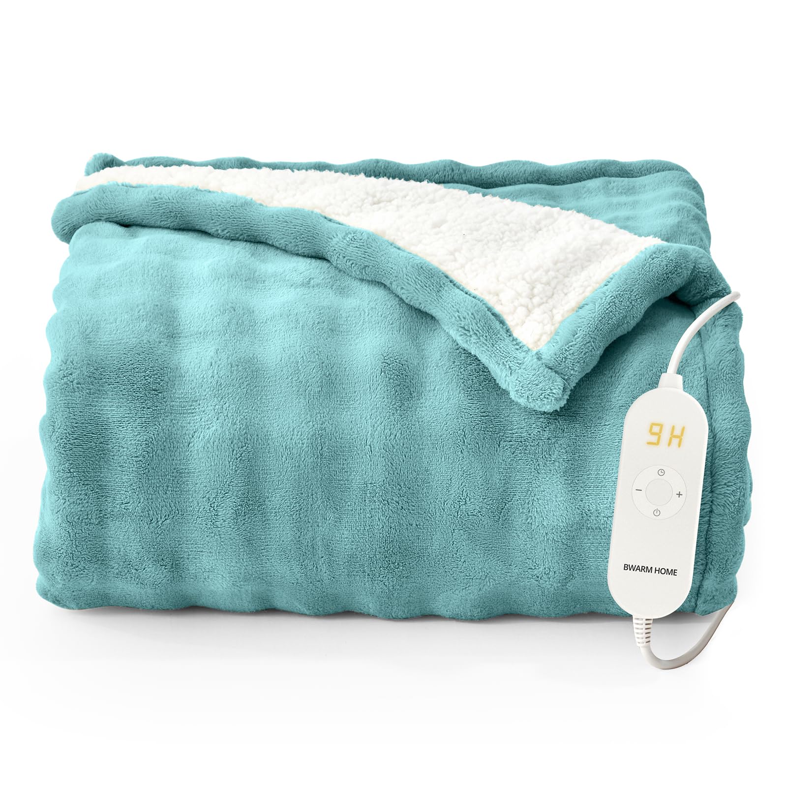 Heizdecke 130x180 cm, Heizdecke mit Abschaltautomatik, Wärmedecke mit 9 Heizstufen und 10 Stunden Timer, Speicherfunktion Überhitzungsschutz Elektrische Kuscheldecke für Bett, Büro (Blau)