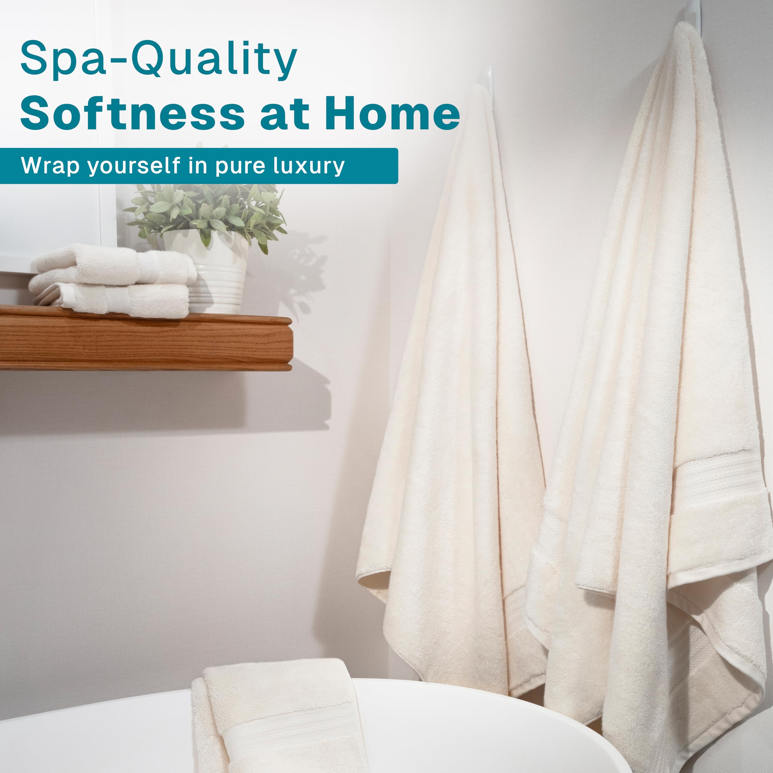Lot de 6 Serviettes de Bain 100% Coton Bio – Certifiées GOTS – Serviettes de qualité hôtelière – 700 g/m² – 2 Serviettes de Bain 30 x 146 cm – 2 essuie-Mains 40,6 x 76,2 cm – 2 débarbouillettes de 33