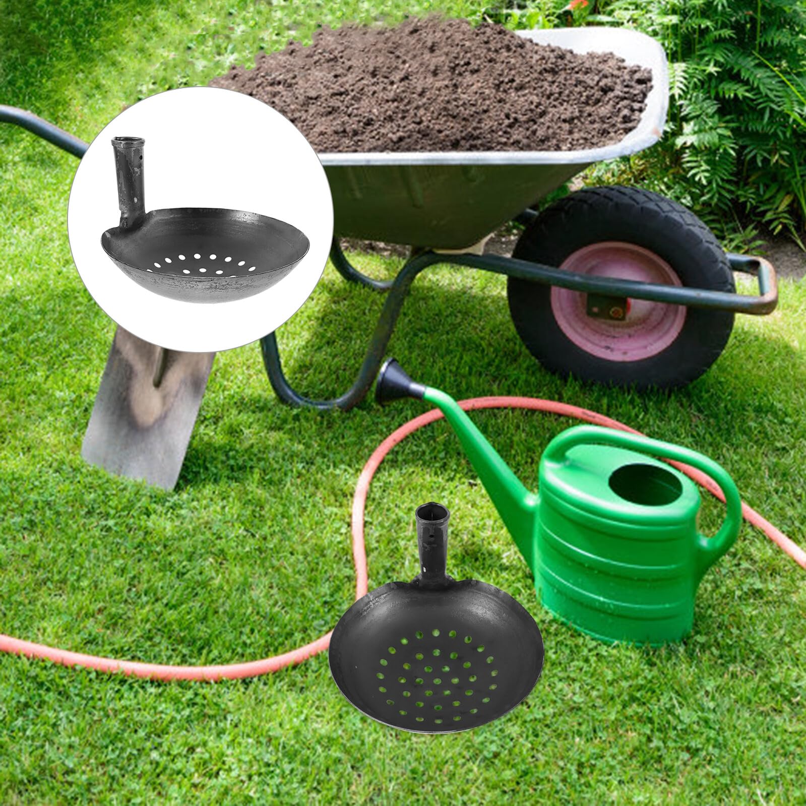 HOMSFOU Eisenschaufel mit Loch 24cm Robuste Gartenschaufel für Kanalreinigung Dachrinnen und Abflussreiniger Ergonomischer Griff Geeignet für Landwirtschaft und Garten