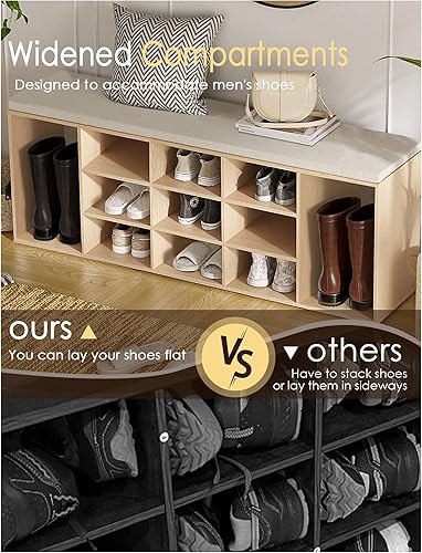 Miniatura 120 de DINZI LVJ Banco organizador de zapatos con cojín, zapatero de 9 cubos y estantes ajustables, multifuncional, para salas de estar, dormitorio, Gris