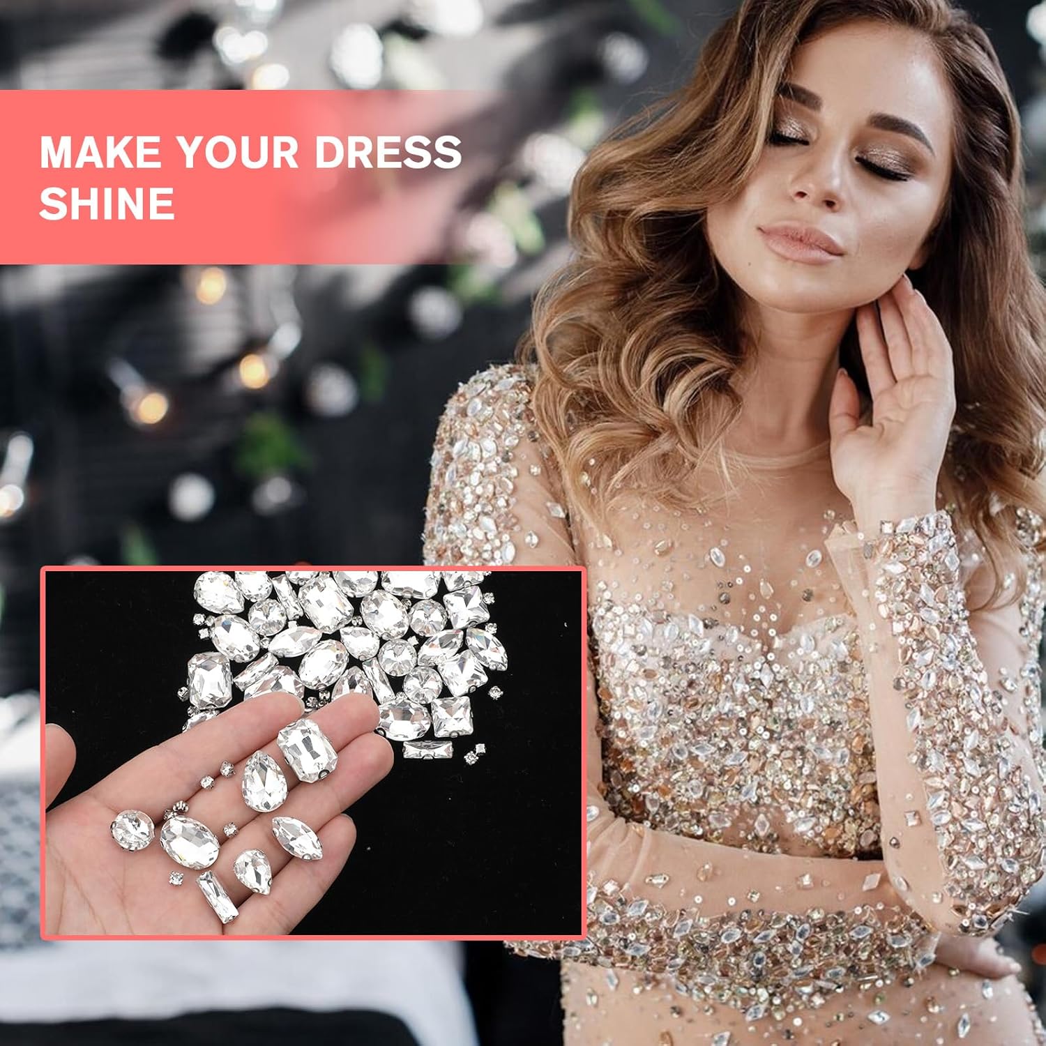 240 PCS Sew on Rhinestones Mixed Shapes Glass Rhinestones Sew on Crystal Gems Mental Flatback wif Silver Claw for Jewelry Crafts Clothes Shoes Costume Garment(White) - Image 4