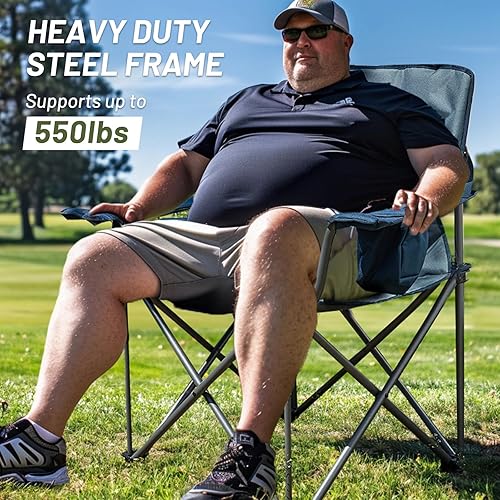 Miniatura 3 de TIMBER RIDGE Silla de campamento plegable de gran tamaño para adultos, soporte resistente de 600 libras con portavasos, bolsillo lateral para
