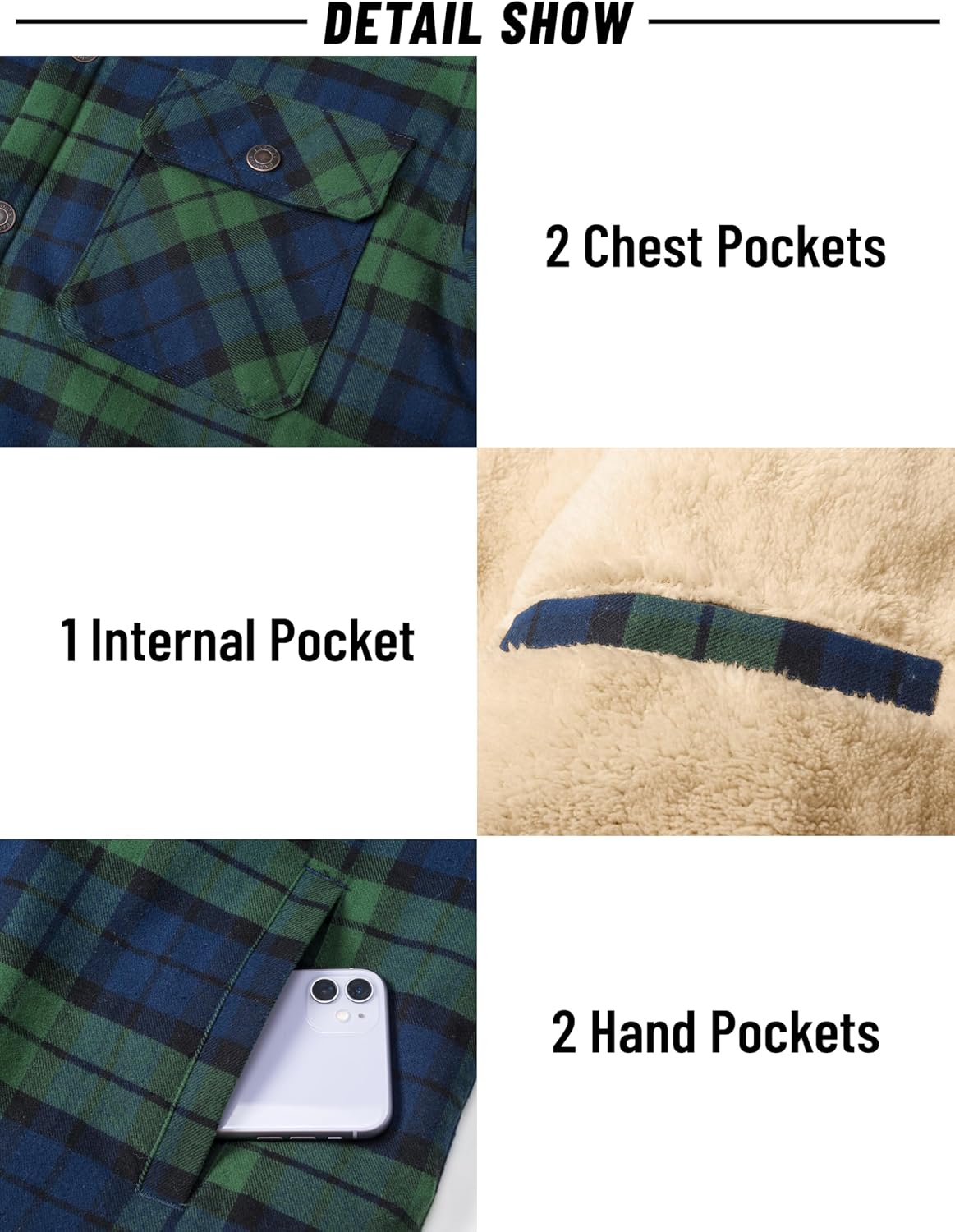 MAGNIVIT Men's Flannel Jacket Sherpa Lined Plaid Fleece Jackets Shirt Thick Snap Button Flannel Hoodie Cotton Winter Outwear - Image 6