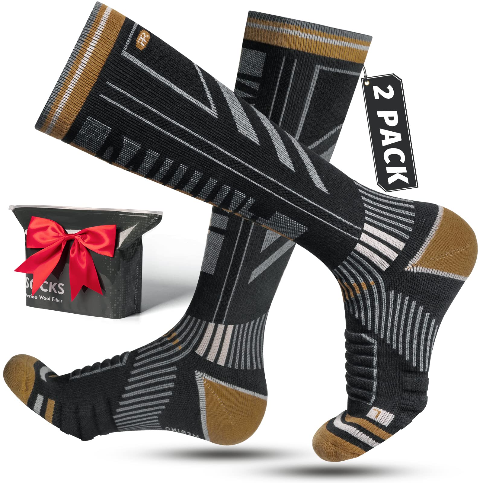 2 Paia Di Calze Sci in Lana Merino Per Uomo, Donna E Ragazzo, Calze Da Sci Snowboard a Compressione, Calze Termiche Sci Alte E Spesse Per Il Freddo, Traspiranti, Ad Asciugatura Rapida, Taglia 35-51