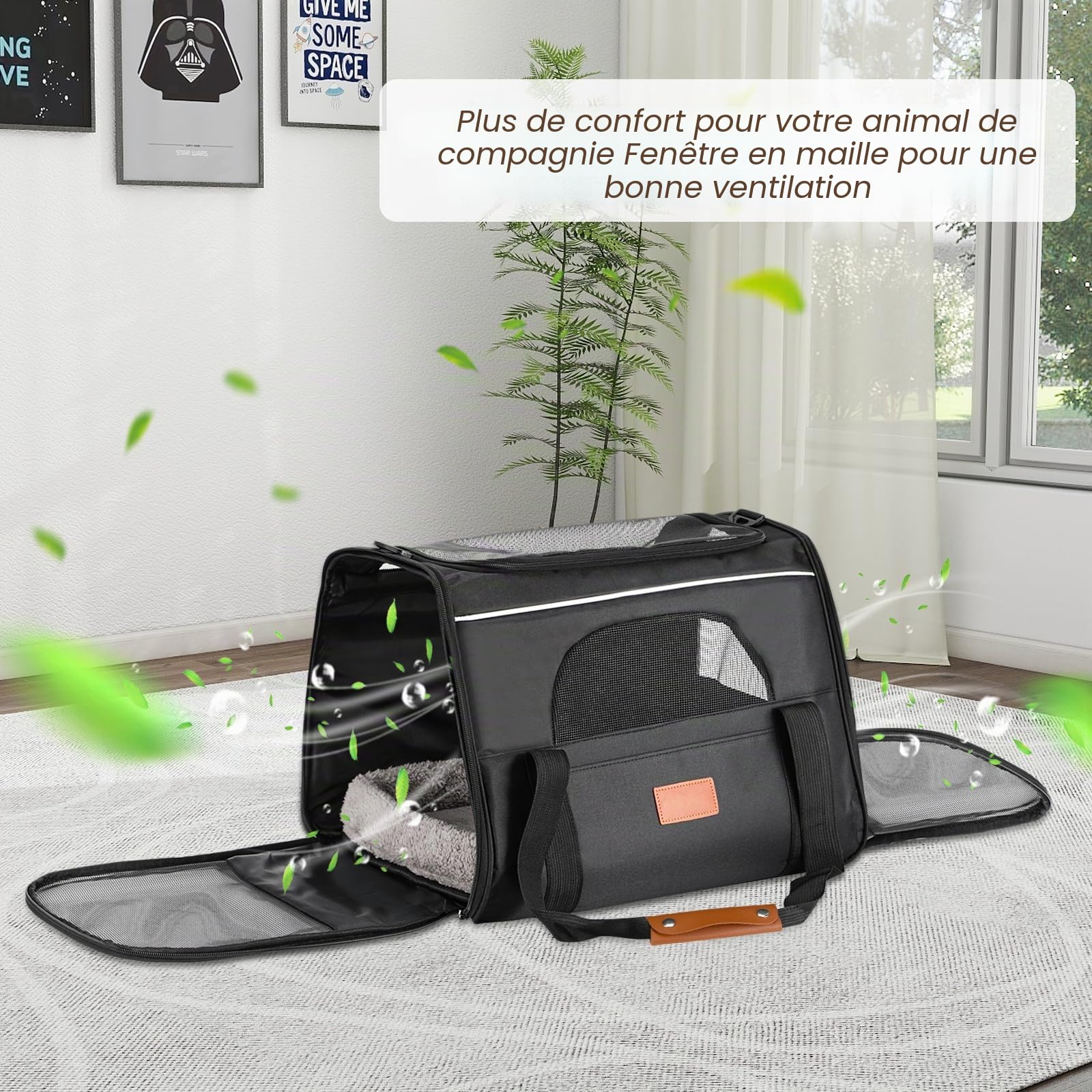 Transporteur pour Chat,Boîte de Transport pour Chat et Chien, Pliable avec bandoulière,Caisse de Transport Chat Respiran,Chats de Grande Taille et Moyenne jusqu'à 9 kgour