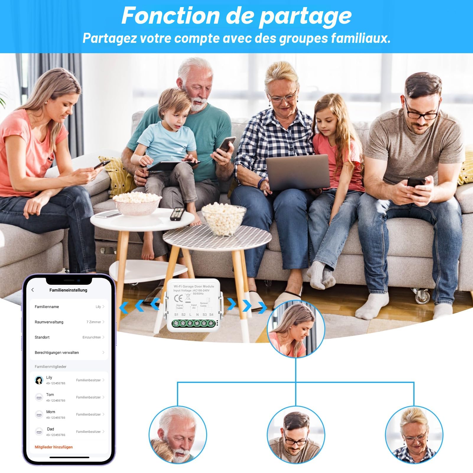 Ouvre Portail Connecté, Ouvre-Porte de Garage Connecté WiFi, 2.4GHz