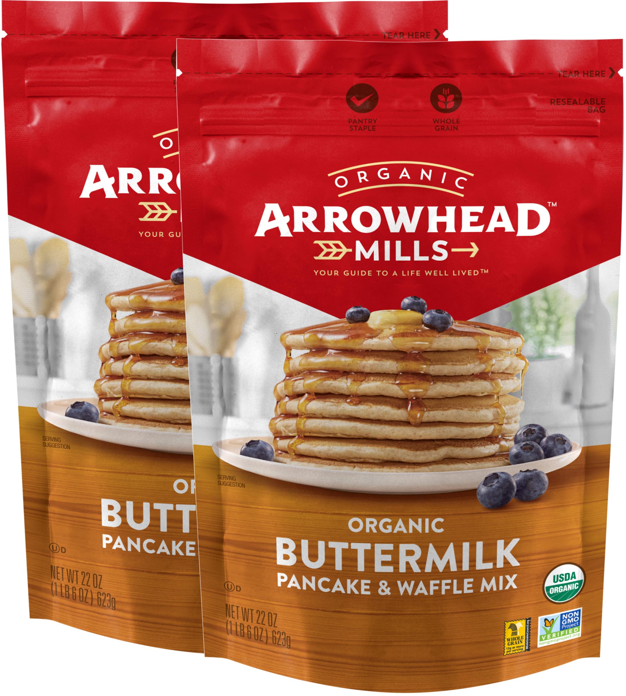 Arrowhead Mills Buttermilk Pancake and Waffle Mix, 22 oz (Pack of 2)USDA Organic