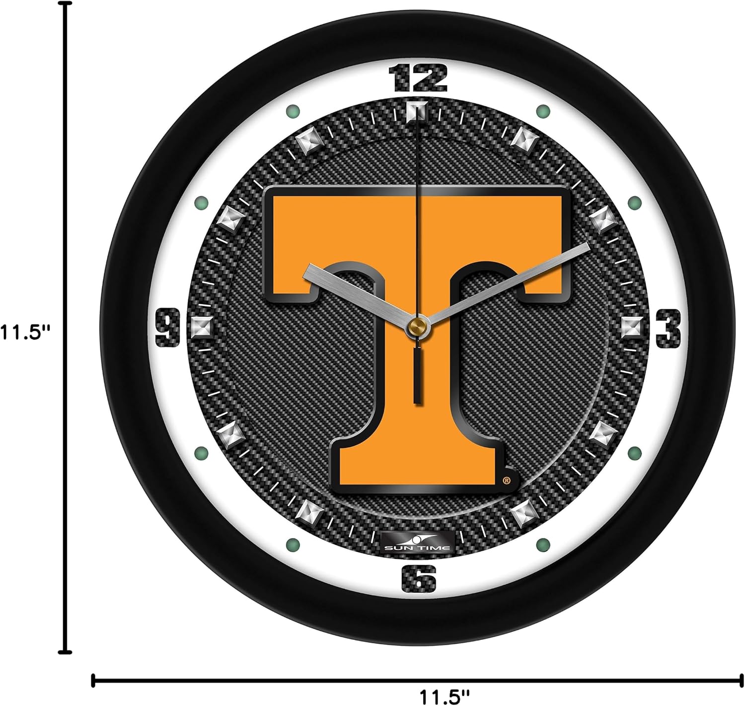 SunTime Tennessee Volunteers Wall Clock, Printed Carbon Fiber Team Art, Silent Non-Ticking Quartz Movement, 11.5"