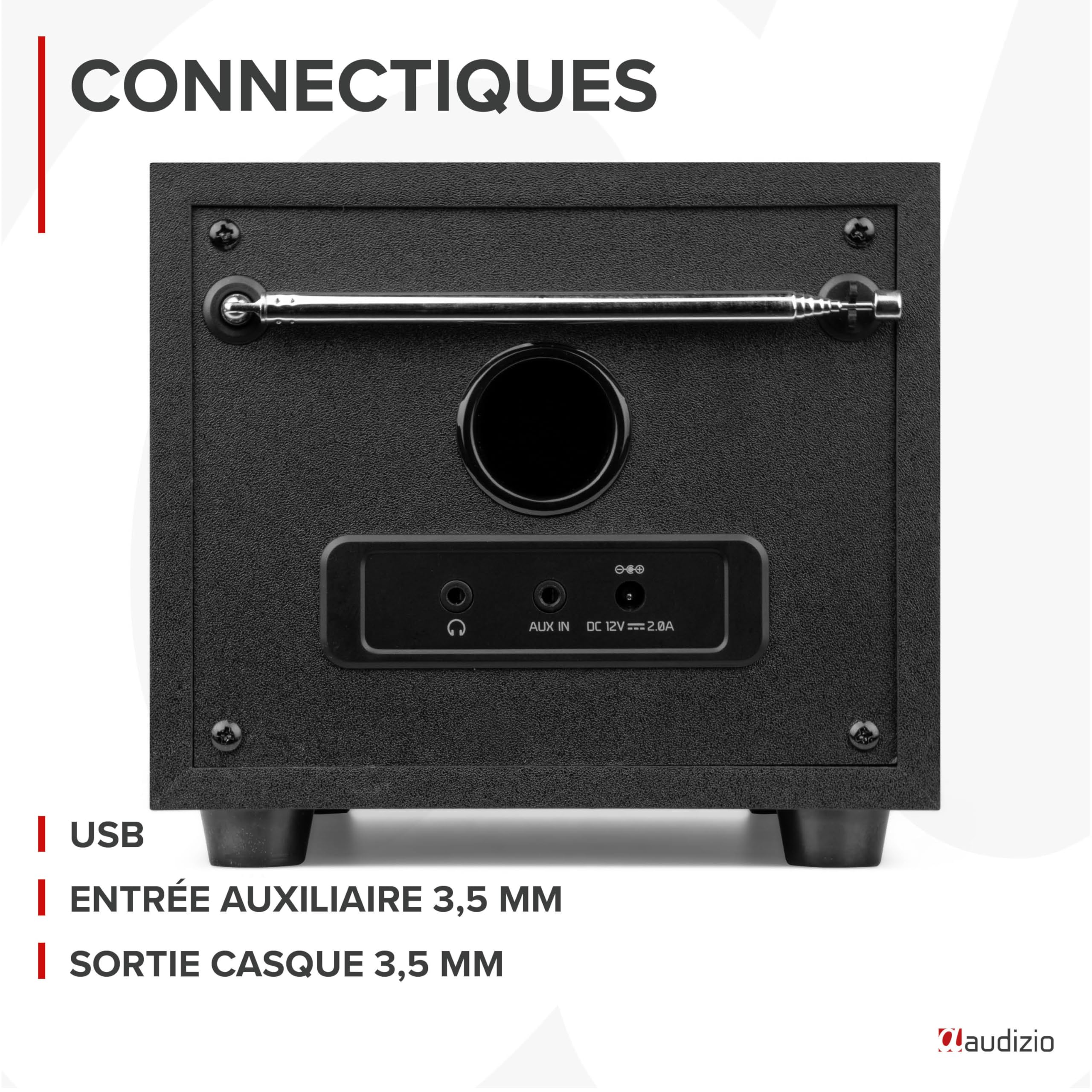 Audizio Vieste Radio Dab+ FM Bluetooth 5.0 - Noire, Subwoofer Intégré, Écran Couleur 2,8", Port USB, Sortie Casque, Télécommande Incluse, Idéale pour Écouter la Radio à la Maison