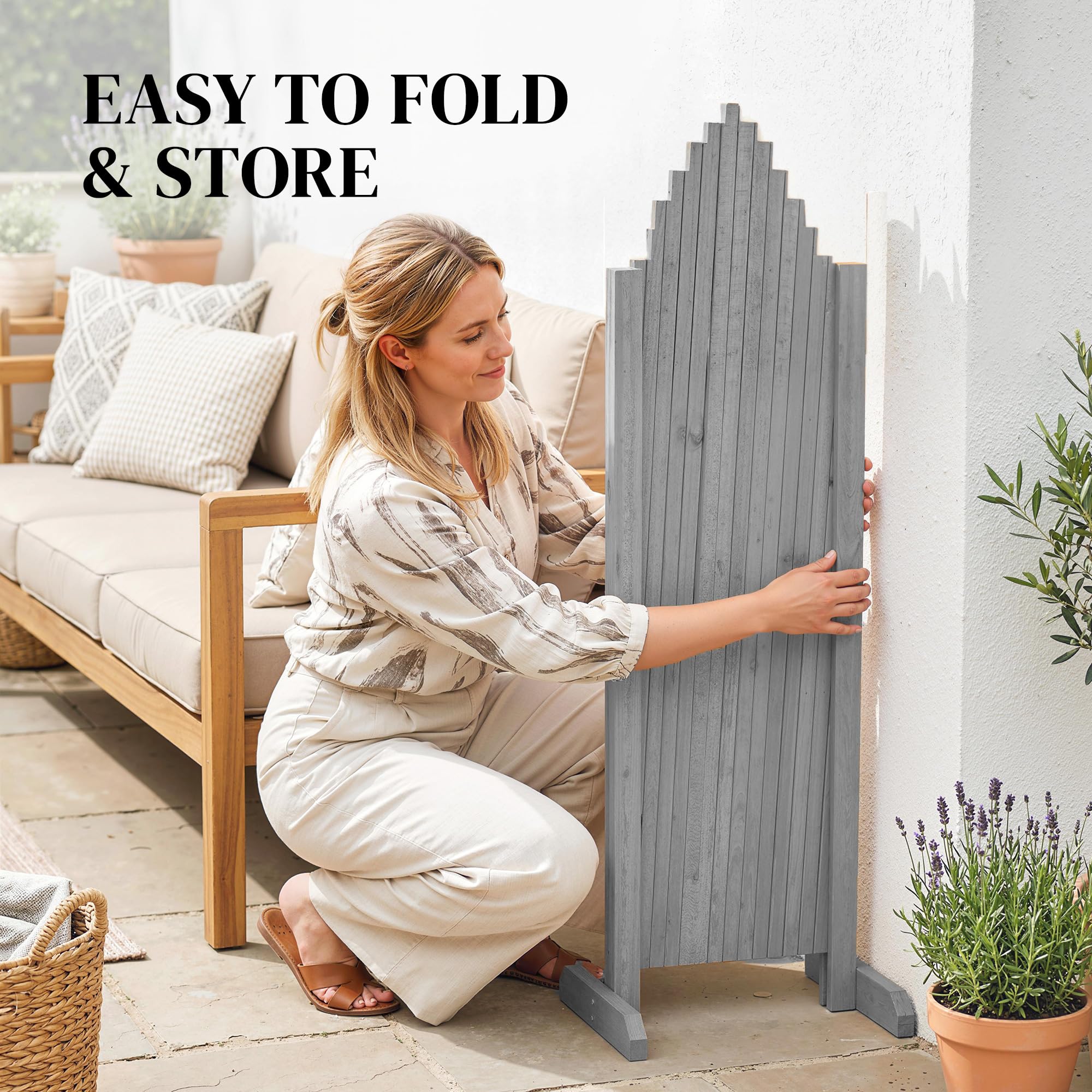 Outsunny 2 Pack Expanding Fence Panels, Wooden Freestanding Garden Fence with Adjustable Length, Stable Feet, Expandable Trellis Fencing for Indoor Outdoor Patio, 180 x 30 x 103cm, Dark Grey — view 5