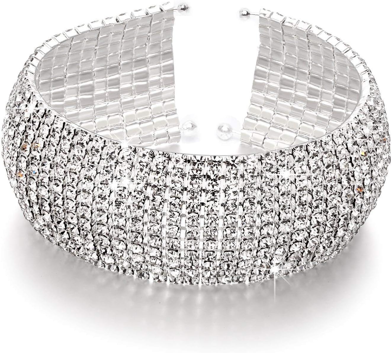 18k Rose Gold and Silver Plated Adjustable Crystal Cuff Bracelet for Women and Girls