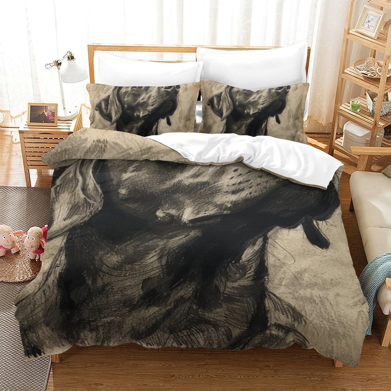 Housses de couettes chien Rowena en microfibre douce avec 2 taies 140x200cm