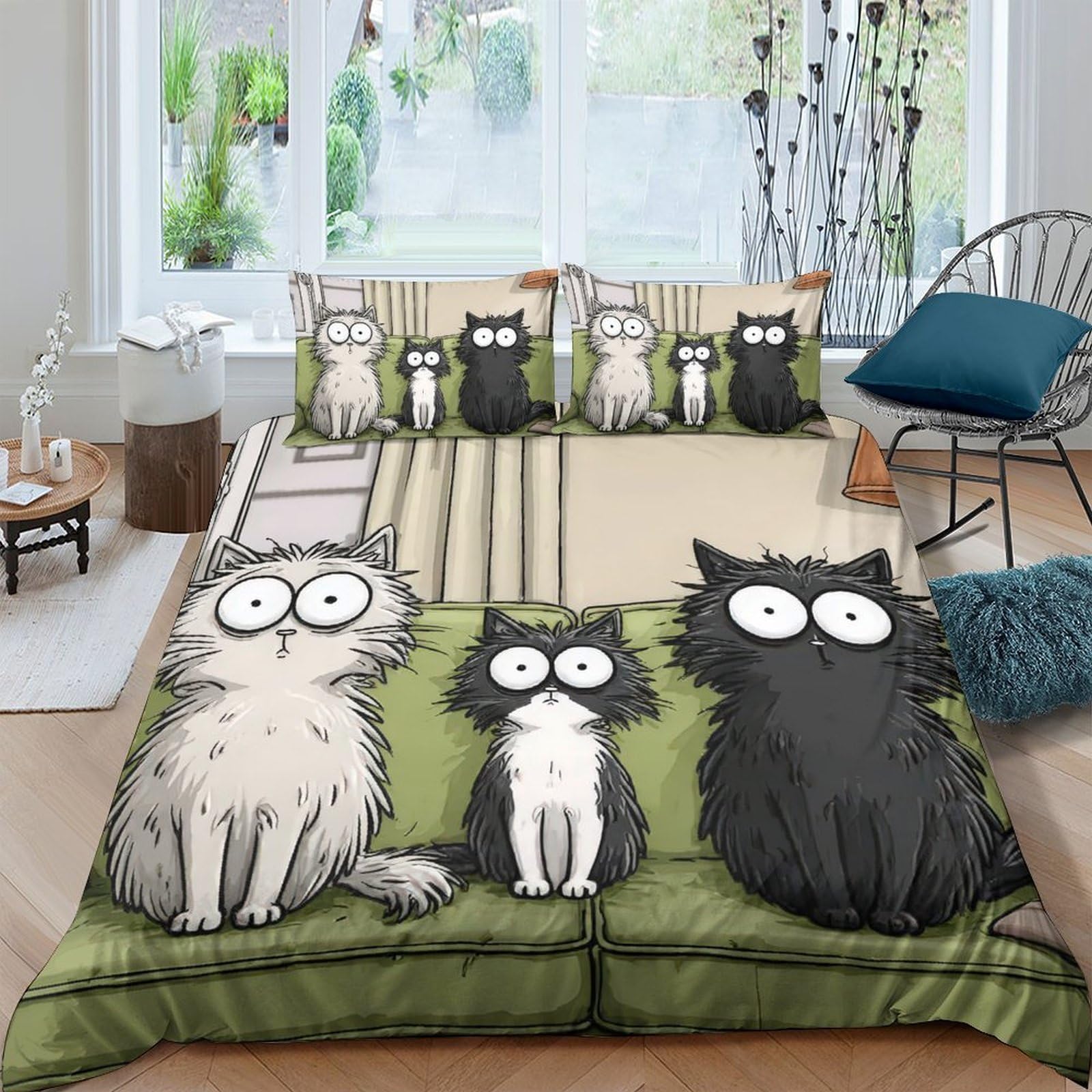 Ctjqhvkz Style-9 3D Printed Cartoon Cat Fitted Sheet Microfiber Green Animal Pattern Mattress Cover For Bedroom Guest Room Decor Single（135X200cm）