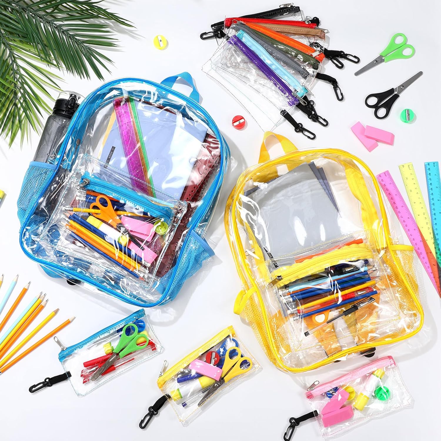 168 Pcs Backpacks Bulk with School Kits Pencil Bags Pens Rulers Glue Sticks Scissors Sharpeners Erasers(Clear)