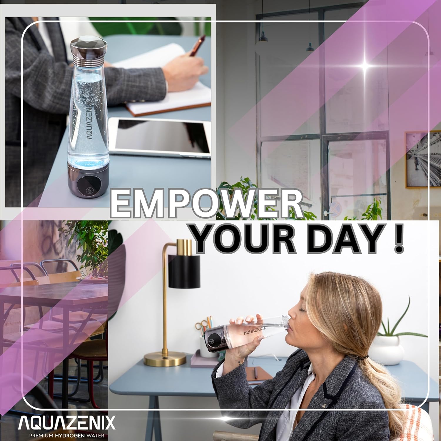 Premium Hydrogen Water Generator - 3500 ppb Hydrogen-Rich Water, Advanced SPE/PEM Technology, OLED Display, Rechargeable Battery, Lilac