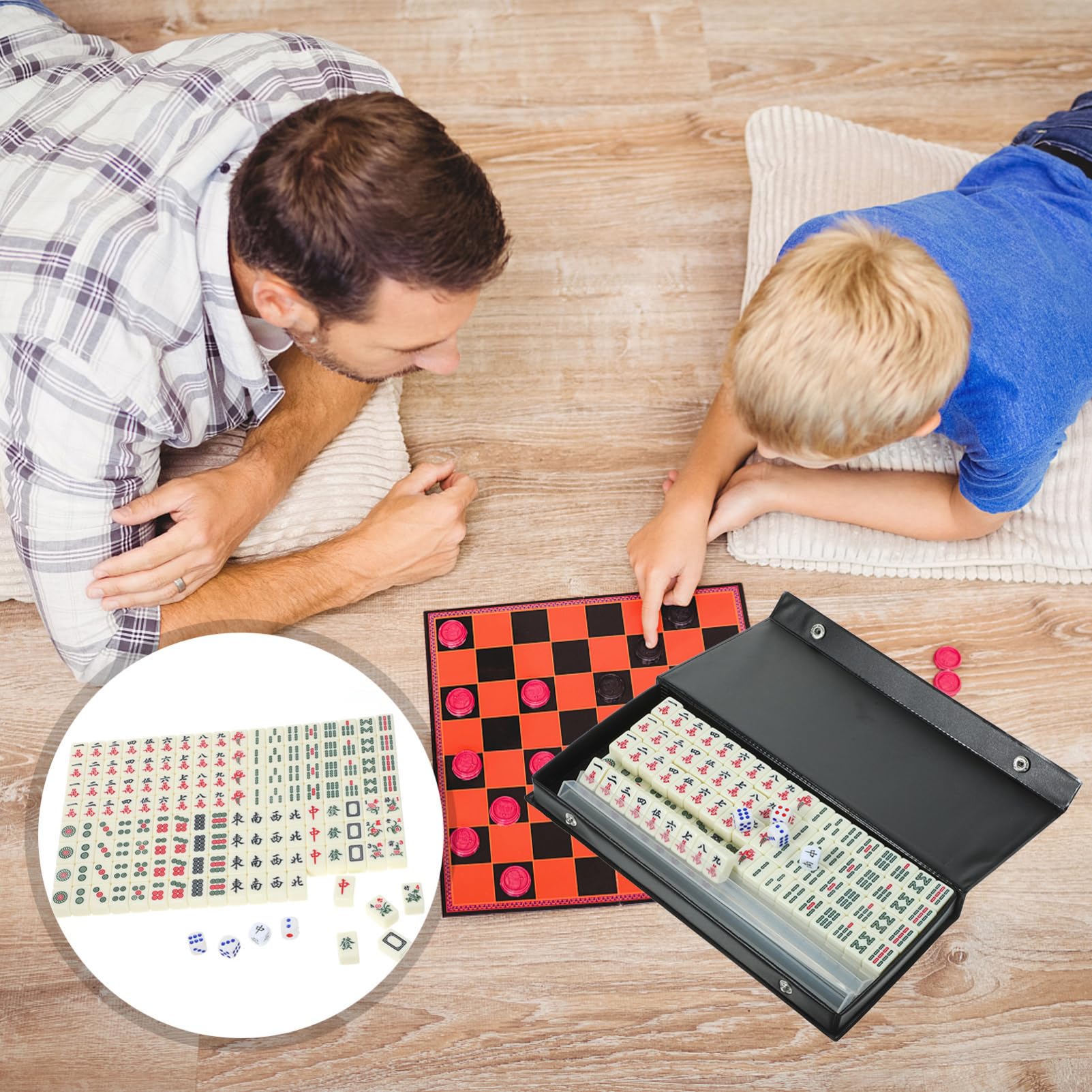 Supvox Mini-Mahjong-Set Party-reisespiel Mahjong-Set Reise-brettspiel-Familien-Spiel Kleines