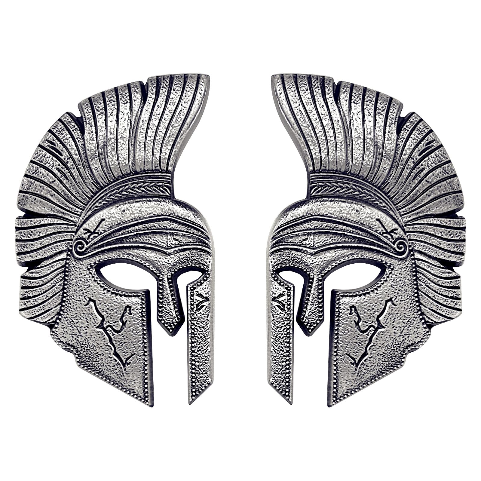 Spartan Helmet Metal Car Emblem Badge - 3D Design with Strong 3M Adhesive - Durable Zinc Alloy Automotive Decoration for Exterior Styling (Symmetrical Antique Silver)