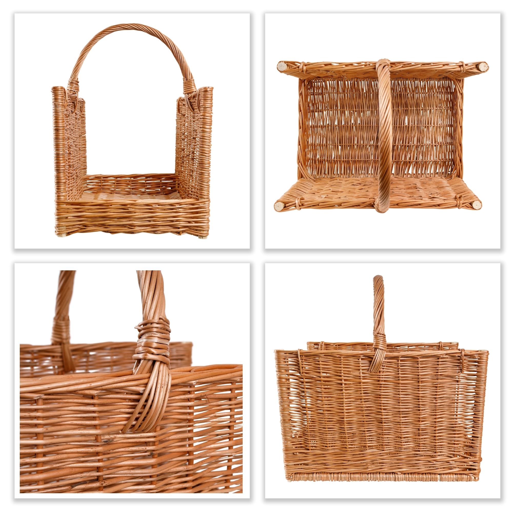 Creative Home Cesto Portalegna da Interno con Manico, Porta Legna in Vimini | Grande Cesto Vimini Rettangolare 50x34x50 cm Leggero | Intrecciato a Mano | Salice Naturale | Multiuso