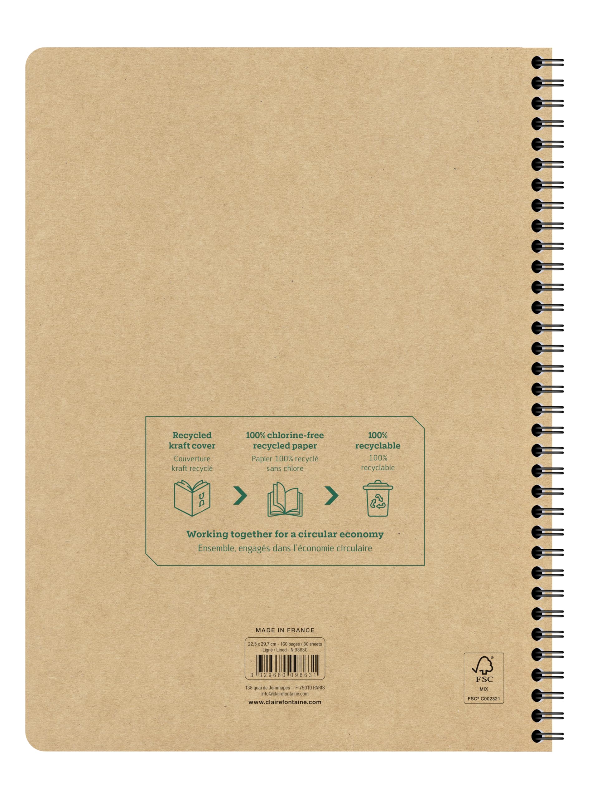 Clairefontaine 9863Cpack - Conf. 5 quaderno spirale A4 160 p righe 90g