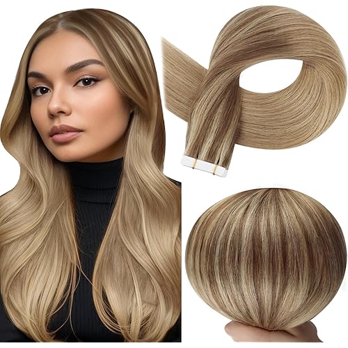 Full Shine Hair Extensions Tape in Color 10/16/16 Balayage Ombre Tape in Hair Extensions for Women Straight Seamless Skin Weft 22Inch Remy Human 50Gram 20Pcs Brazilian Soft