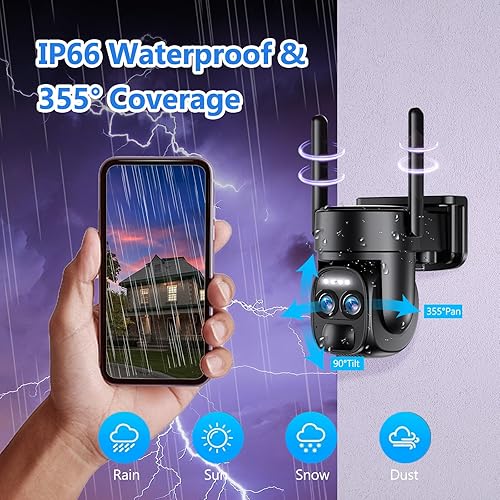 Miniatura 8 de Zoom 8X Cámaras de seguridad 4K 5Dbi inalámbricas para exteriores, cámara de seguridad solar alimentada por baterías, cámara WiFi PTZ de 360 con