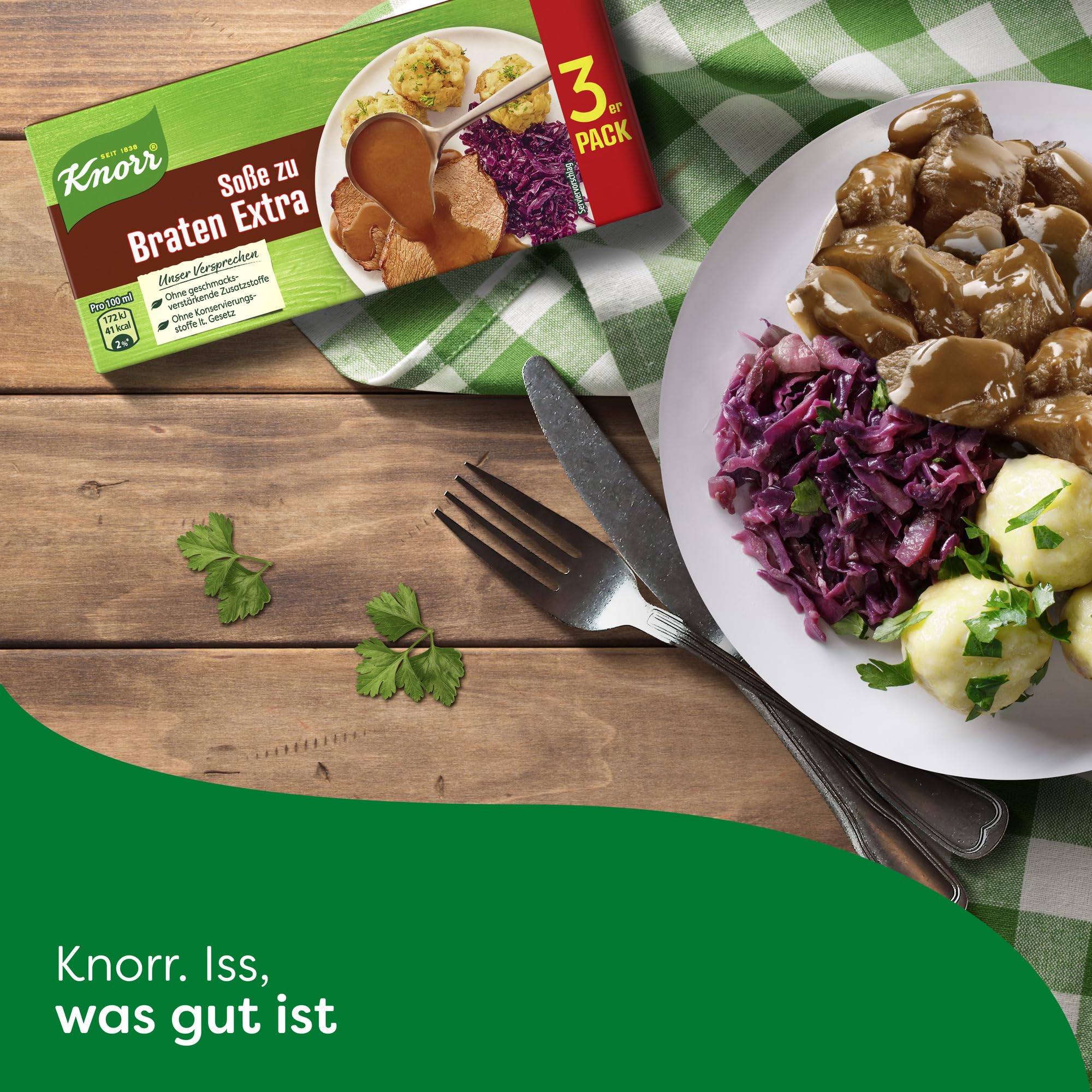 Knorr Soße zu Braten Extra leckere dunkle Soße mit würzigem Geschmack 1er x 3stück -750ml (Packung mit 2)