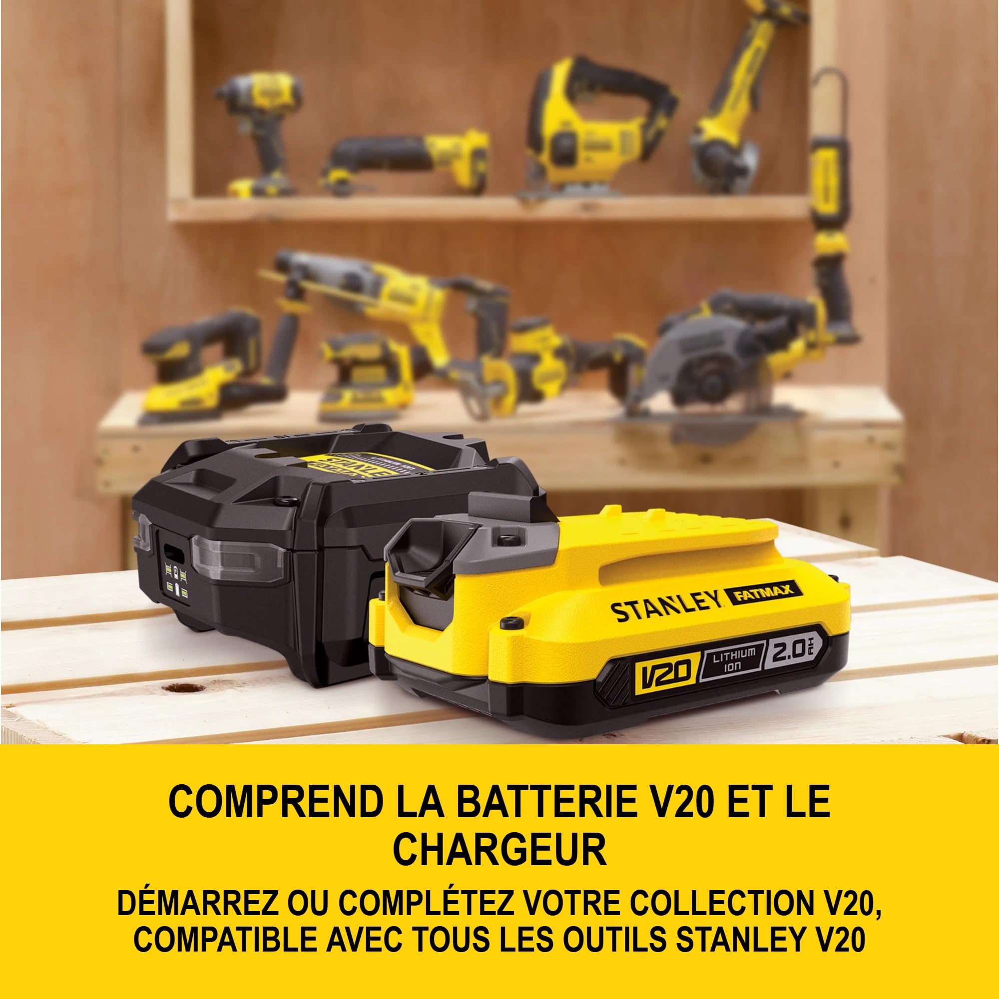 STANLEY FATMAX V20 Pack de Batterie 2,0 Ah et Chargeur 1,25 A, 18 V, SFMCB10D1-QW