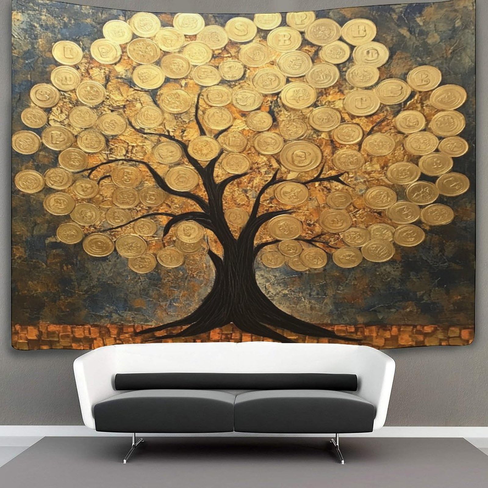 Kaiyun Style-14 Gold Tree Tapestry Coin Pattern Tapestry Wall Hanging Tapestries For Bedroom Living Room Apartment Dorm Decorations Wall Art Decor 180Cmx230cm