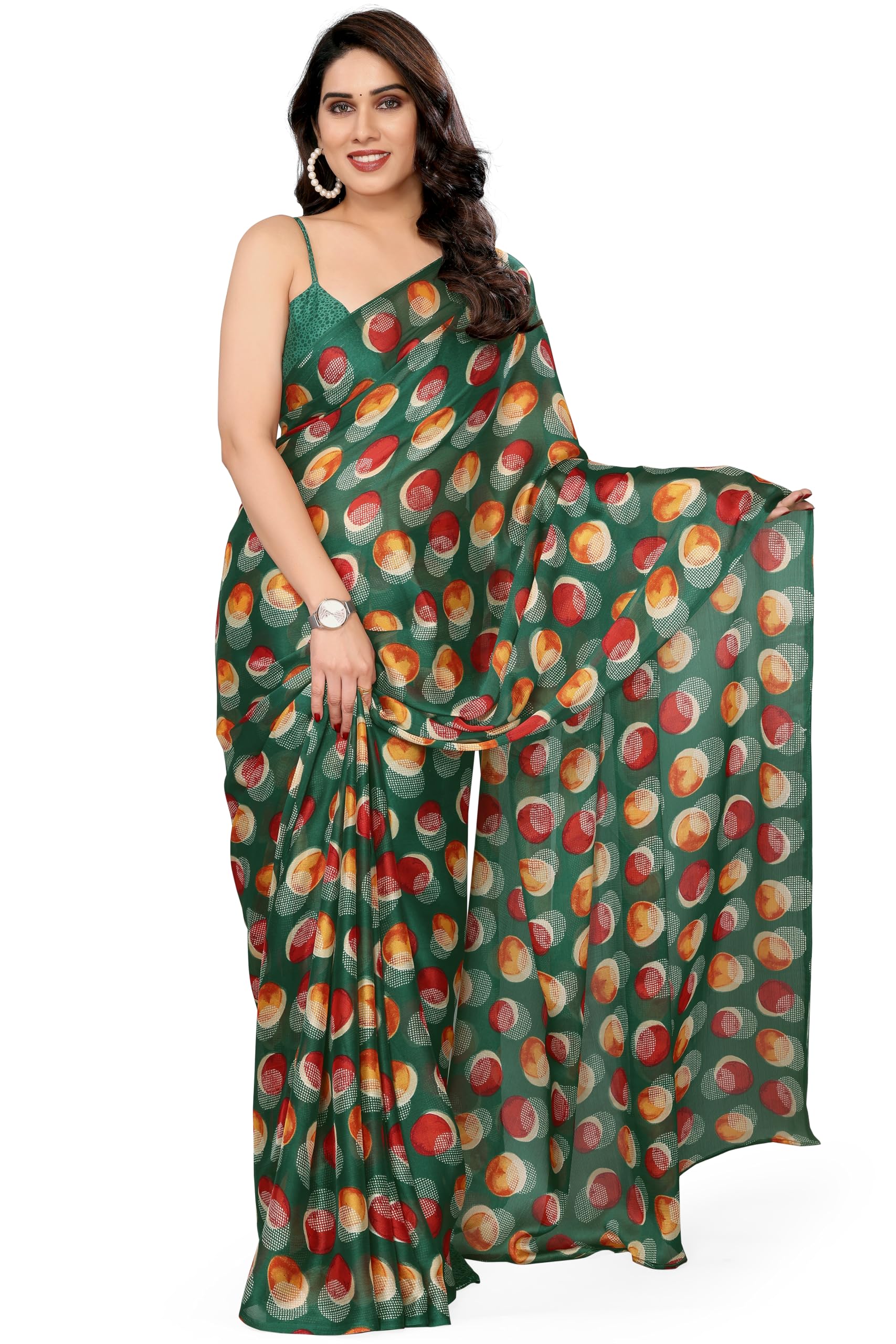 MIRCHI FASHION Women's Stylish Ethnic Chiffon Leheriya Printed Saree with Blouse Piece