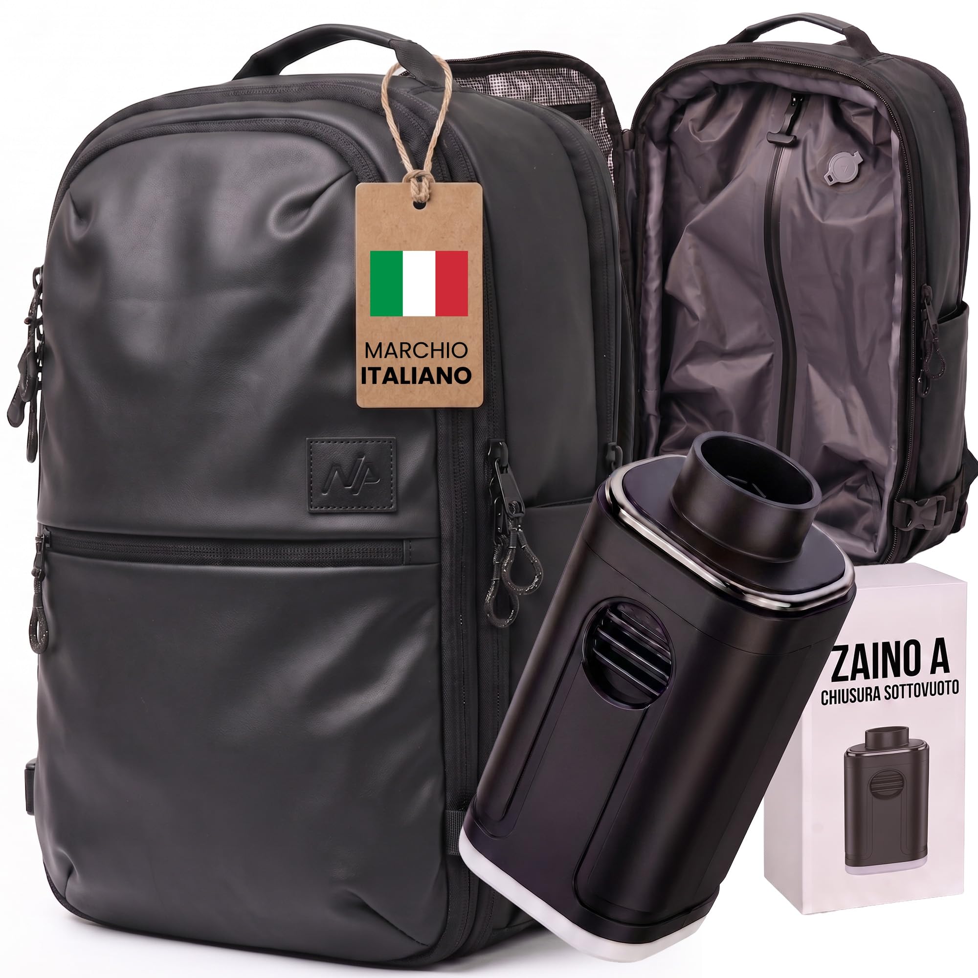 Zaino Ryanair 49x20x32 Sottovuoto Con Pompa – Zaino Da Viaggio Bagaglio A Mano Per Aereo, Zaino Viaggio Cabina Con Apertura A Valigia, Porta USB E Lucchetto TSA (Nero)