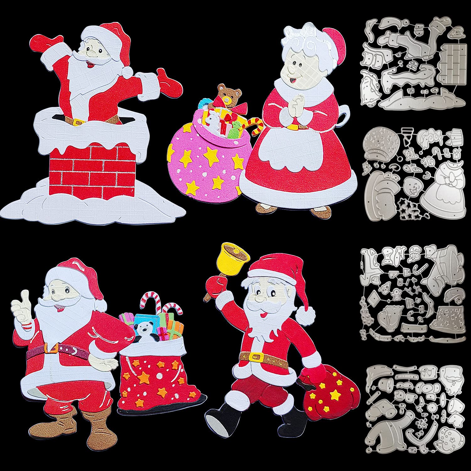 4 juegos de troqueles de Navidad de chimenea de Papá Noel para hacer tarjetas, suministros de álbumes de recortes, troqueles en relieve, plantilla para moldes de bricolaje, tarjetas de papel, álbum de