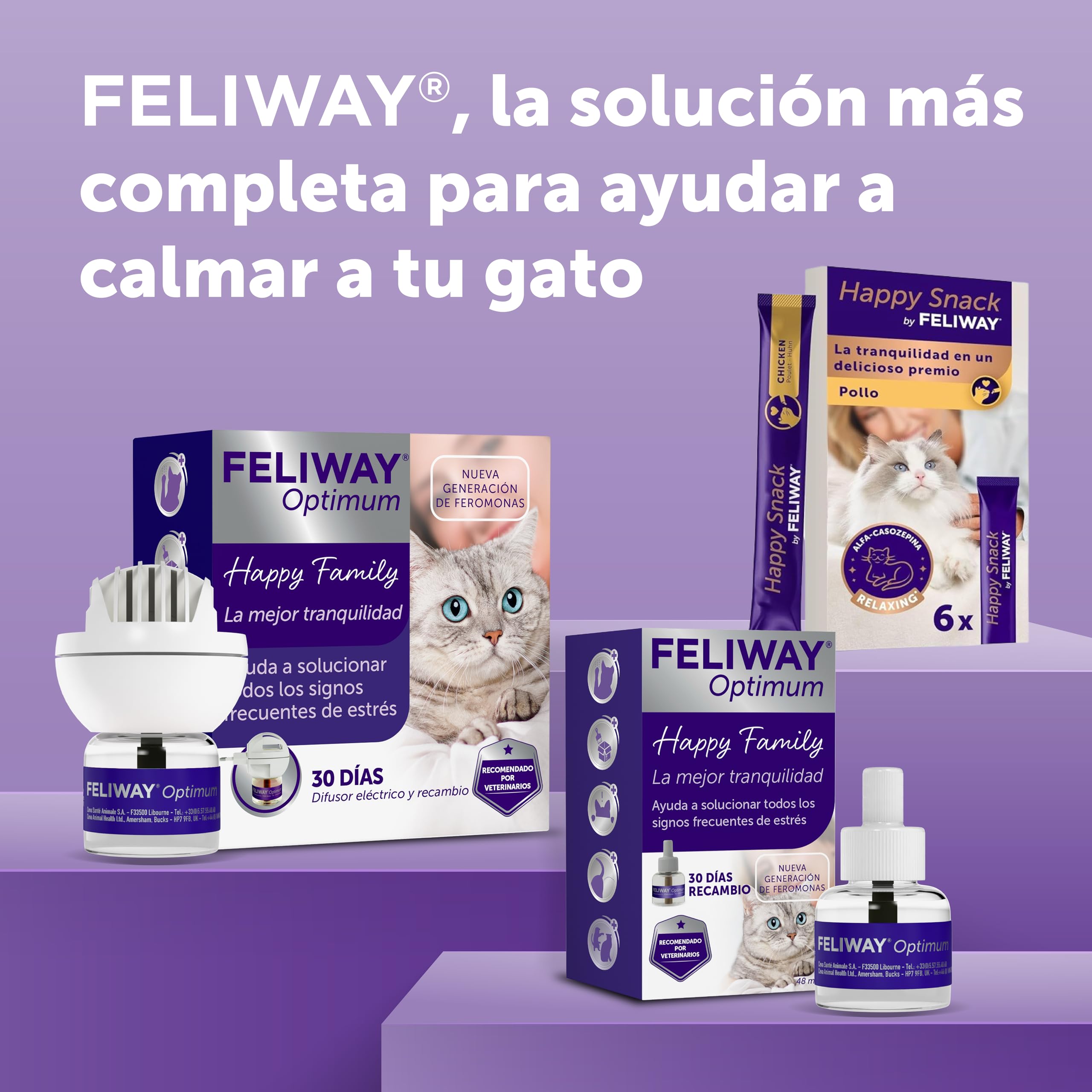 FELIWAY Optimum - Recambio de feromonas calmantes para gatos (30 días, 48mililitro) - Ayuda a reducir los signos más comunes de estrés. Recomendado por veterinarios. La mejor tranquilidad.
