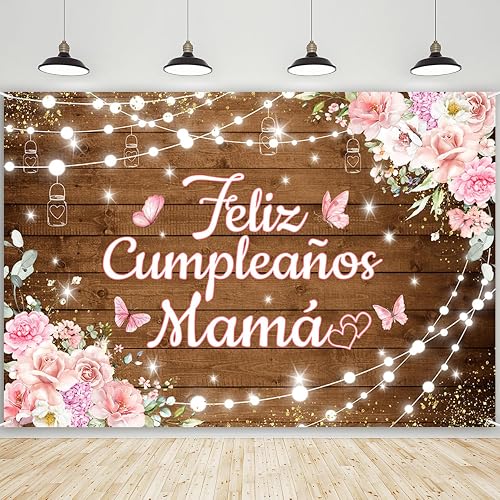 AIBIIN Feliz Cumpleaños Mama Backdrop Mexico Happy Birthday Mom Photography Background Best Mother Ever I Love Mom Birthday Party Decorations Banner Photo Studio Props 84 x 59inch