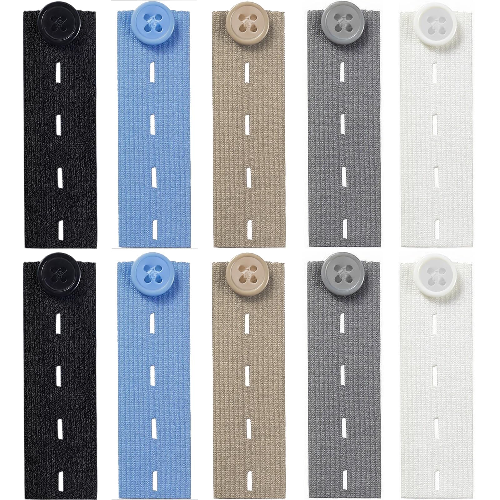 10 Piezas Extensor de Cintura para Pantalones, Botones Ajustables en Negro/Azul/Blanco/Caqui/Gris, Ideal para Embarazadas y Ajuste de Ropa, Alargador de Cintura para Hombre y Mujer