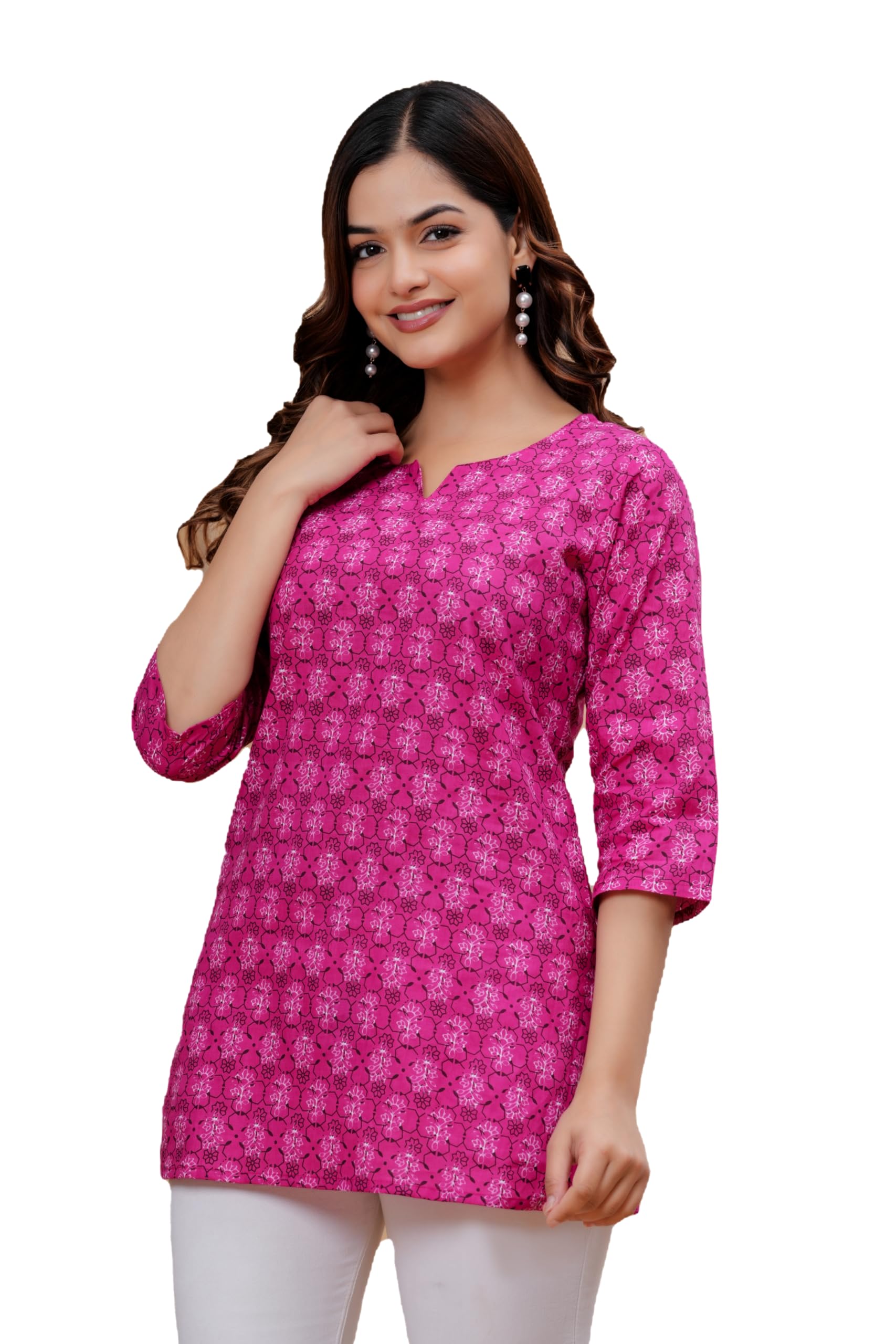 Morchadi Women's Cotton Short Kurti | Printed Straight Fit | Round Neck Casual Tunic Top for Girls & Women | Office-picture-37