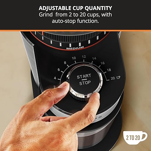 Miniatura 4 de KRUPS Molinillo de café eléctrico de rebabas planas, 18 ajustes de molienda ajustables, 2-20 tazas por molienda, de un solo toque, molinillo de