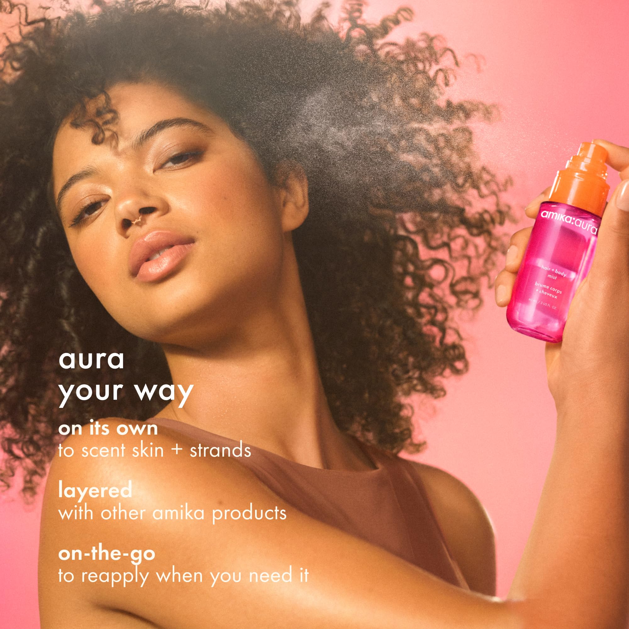 amika: aura hair and body mist | pink grapefruit, juicy apricot + warm vanilla