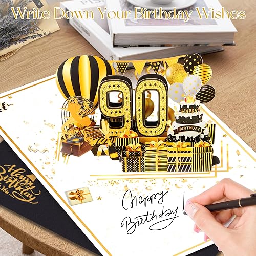 Miniatura 5 de Tarjetas de cumpleaños 90 para mujeres y hombres, ideas de regalo de cumpleaños 3D emergentes para abuela, mamá, papá, divertidas decoraciones de