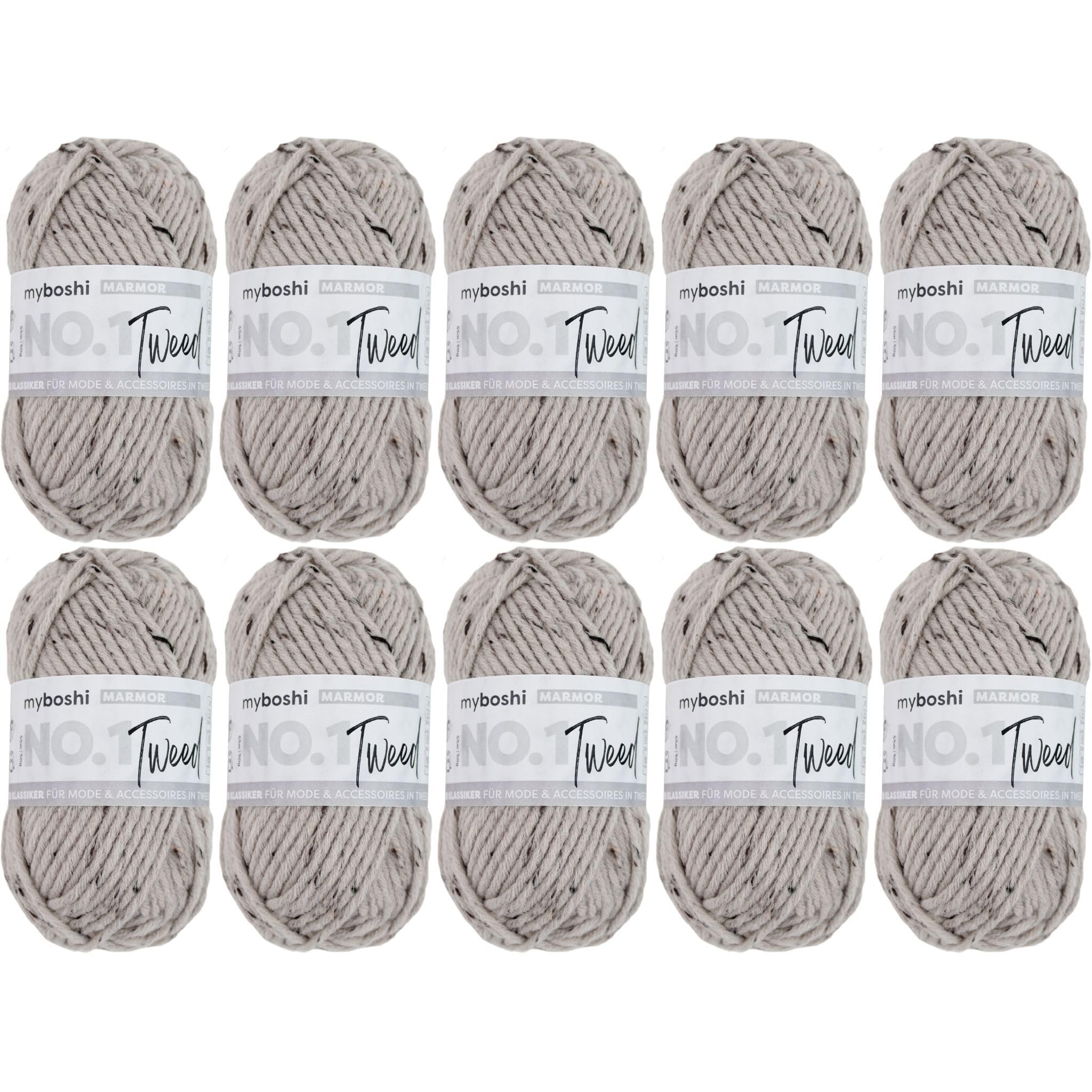 myboshi No.1 Tweed, zum Häkeln und Stricken, Schnellstrickgarn, mulesing-freie Mützenwolle, Strickwolle, Häkelwolle, 50g, Ll 55m Beige (Marmor), 10 Knäuel