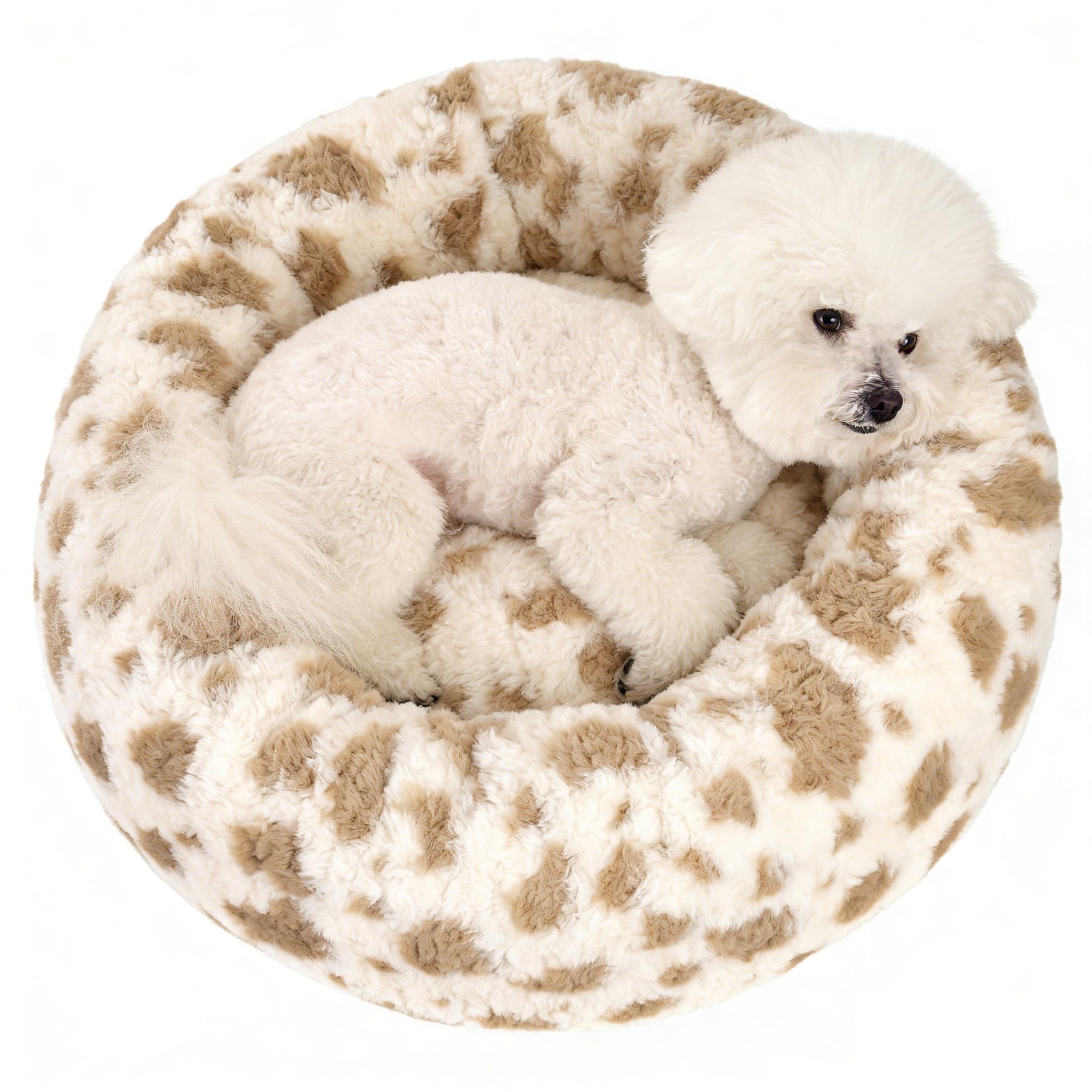 Avont Donut Dog Bed, Round Calming Pet Bed for Small and Medium Puppy Cats, with Removable Cover, Circle-Shaped, Anti-Anxiety, Cozy & Washable -S (58 CM)