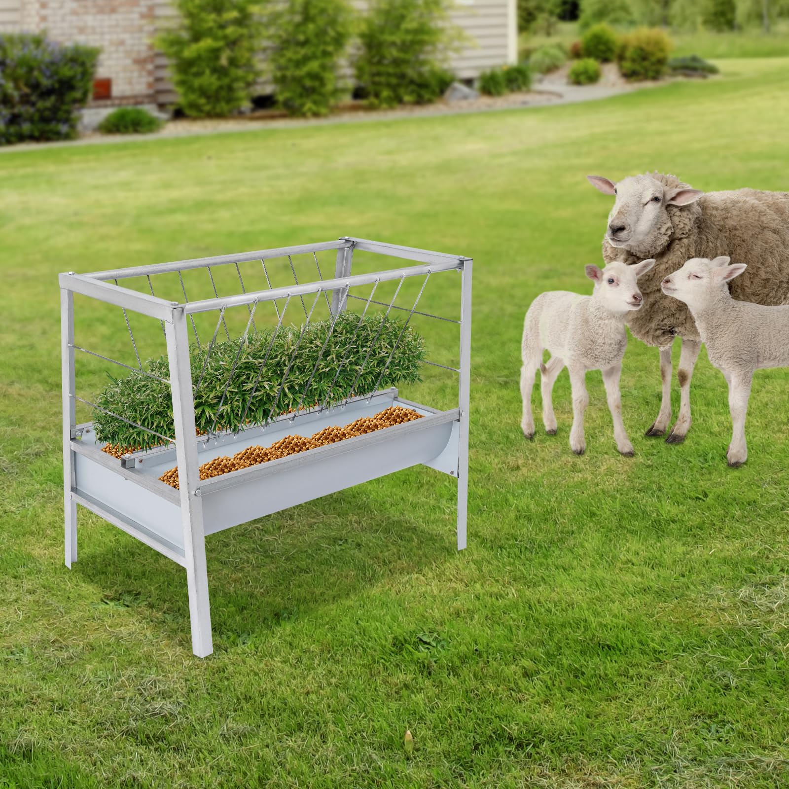 2 In 1 Heufutterautomat Viehfutterautomat Für Ziegen Schafe Pferde Mit 200 l Kapazität 100x66x85 cm Große Futterschale Aus Eisen Farbstahl Für Stall Weide Tierfütterung