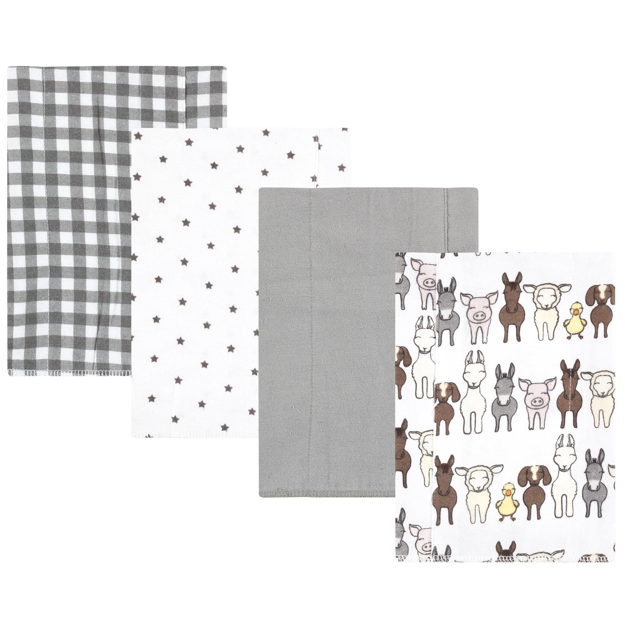 Langes bébé en flanelle de coton Hudson Baby Farm Friends Grey bavoir rot