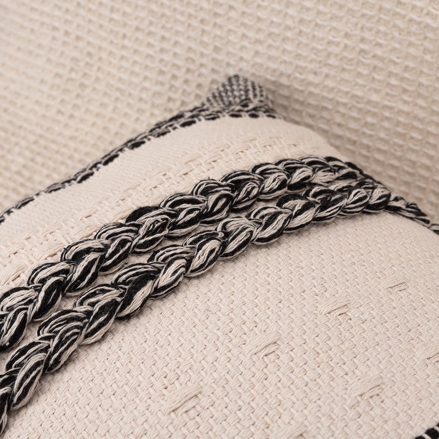 JoraLion Boho Long Pillow Covers 14 x 36 inch, Black Bohemian Lumbar Pillow Case Accent Decor Throw Pillow, Neutral Couch Pillow Covers for Living Room Bedroom, Pack of 1(Cover ONLY)