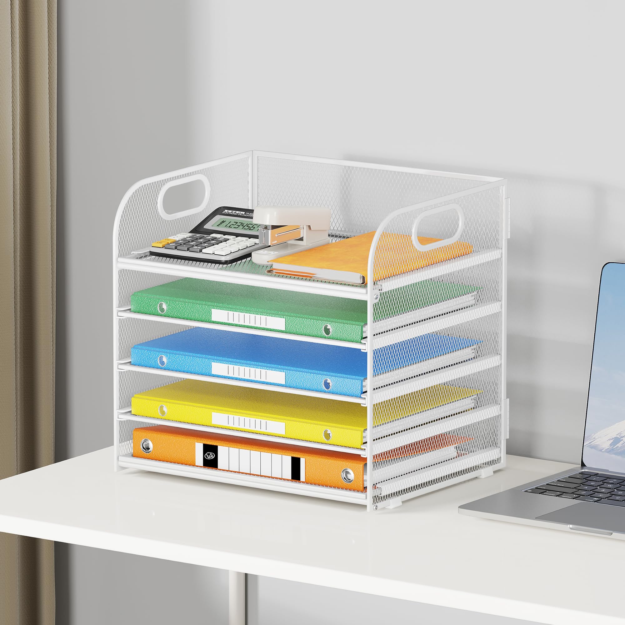 Lavatino Schreibtisch-Organizer mit Schublade, Netz-Papier-Briefablage, Organizer mit Griff und 2 Stifthaltern, Schreibtisch-Datei-Organizer und Aufbewahrung für Briefe/A4 Office Aktenordner (weiß